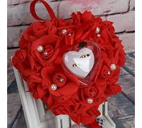 Lifup Oreiller Anneau de Mariage,Porte-alliances en Forme de cœur,Coussin pour bagues Mariage Rouge 20_x_20_cm