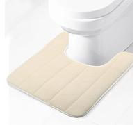Lifup Tapis de salle de bain souple en forme de U, tapis de bain en mousse à mémoire de forme, antidérapant, absorption de l'eau, séchage rapide, tapis de sol de salle de bain, beige, 4 x 4 m