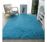 Lifup Tapis Rectangle à Poils Longs Doux et Moelleux, Tapis Décoratif Antidérapant pour Salon Chambre Bleu Clair 100 x 160 cm