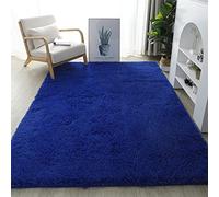Lifup Tapis Rectangle à Poils Longs Doux et Moelleux, Tapis Décoratif Antidérapant pour Salon Chambre Bleu Royal 50 x 80 cm