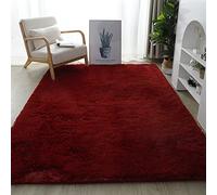 Lifup Tapis Rectangle à Poils Longs Doux et Moelleux, Tapis Décoratif Antidérapant pour Salon Chambre vin Rouge 100 x 200 cm