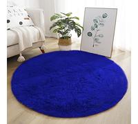 Lifup Tapis Rond à Poils Longs Doux et Moelleux, Tapis Décoratif Antidérapant pour Salon Chambre Bleu Royal 110 cm