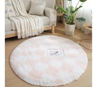 Lifup Tapis Rond Shaggy Damier, Tapis de Salon à Poils Longs à Carreaux, Antidérapant, Lavable, Doux et Moelleux pour Chambre Dortoir Cuisine Rose et Blanc 100 x 100 cm