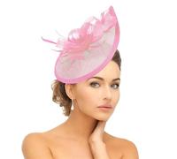 Lifup Vintage Fascinator Chapeau Femme, Tea Party Chapeaux, Bandeau Fleur Maille Dentelle Clip pour Fête Église Mariage Cocktail Rose