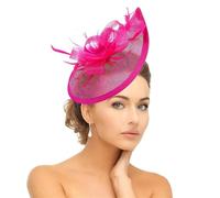 Lifup Vintage Fascinator Chapeau Femme, Tea Party Chapeaux, Bandeau Fleur Maille Dentelle Clip pour Fête Église Mariage Cocktail Rose vif
