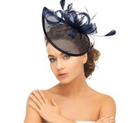 Lifup Vintage Fascinator Chapeau Femme, Tea Party Chapeaux, Bandeau Fleur Maille Dentelle Clip pour Fête Église Mariage Cocktail Bleu Marine