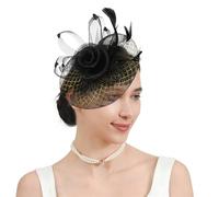 Lifup Vintage Fascinator Hat Femme, Fleur Dentelle Clip Chapeau, Plumage Bandeau, Mariage et Cocktail Tea Party Chapeaux pour Fête Église Or Noir