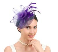 Lifup Vintage Fascinator Hat Femme, Fleur Maille Dentelle Clip Chapeau, Plumage Bandeau, Mariage et Cocktail Tea Party Chapeaux pour Fête Église Violet