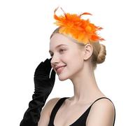Lifup Vintage Fascinator Hat Femme, Plumage Bandeau, Fleur Maille Dentelle Clip Chapeau pour Fête Église, Mariage et Cocktail Tea Party Chapeaux Orange