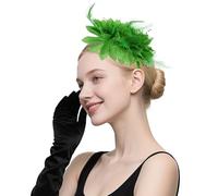 Lifup Vintage Fascinator Hat Femme, Plumage Bandeau, Fleur Maille Dentelle Clip Chapeau pour Fête Église, Mariage et Cocktail Tea Party Chapeaux Vert