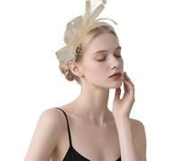 Lifup Vintage Fascinator Hat Femmes, Mariage et Cocktail Tea Party Chapeaux, Élégant Plumage Bandeau Beige
