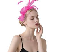 Lifup Vintage Fascinator Hat Femmes, Mariage et Cocktail Tea Party Chapeaux, Élégant Plumage Bandeau Rose vif