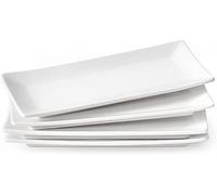 LIFVER Assiettes Service de Table, Plats de Service Rectangulaire Blanche, 25,4 Pour les Fêtes, Assiettes en Céramique Passe au Lave-vaisselle au Micro-ondes, Lot de 4 assiettes
