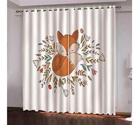 LIGAHUI Rideau Occultant Chambre Blanc et Renard 2xL117xH138cm des Enfants Oeillets Isolant Thermique imperméable Opaques fenêtres Isolé Blackout pour Salon Chambre à Coucher