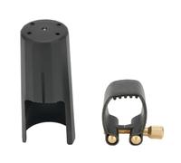 Ligature d'embouchure de saxophone en cuir avec capuchon pour saxophone alto, soprano, saxophone ténor et clarinette Noir