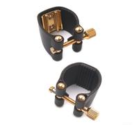 Ligature pour saxophone soprano avec bande en cuir PU et matériel en métal conçu pour une utilisation standard Hrd et embout buccal en plastique (B)