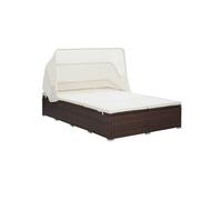 Ligbed met kussen 2-persoons poly rattan bruin310234