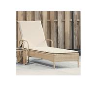 Vidaxl Chaise Longue Avec Roues Et Coussin Beige Résine Tressée