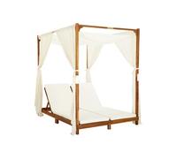 vidaXL Chaise longue double en acacia avec rideaux et coussins Crème 148 x 200 x 200 cm