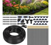 LIGBT Système d'arrosage automatique de jardin à 360 °, 20 m, kit complet avec 20 buses de pulvérisation réglables, brume et irrigation goutte à goutte, pour balcon, serre, parterre surélevé, plantes
