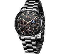 LIGE Acier Hommes Montres chronographe étanche Montre-Bracelet Sport analogique Quartz Horloge Hommes Mode Robe Affaires Montre Hommes Date Noir Or Montre