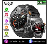 Lige Amoled Montre Intelligente Hommes Avec Lampe De Poche Sport Ip68 Étanche Fitness Tracker Bluetooth Appel Smartwatch Homme Pour Android Ios.Black.