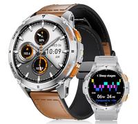 LIGE GPS Intégré Montre Connectée Homme, 1,43 Pouces AMOLED Smartwatch avec Lampe Torche LED pour Android & iOS, Étanchéité 5ATM, 300+ Cadran, Boussole/Altimètre, 170+ Sports, Argenté-Marron