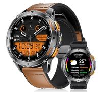 LIGE GPS Intégré Montre Connectée Homme, 1,43 Pouces AMOLED Smartwatch avec Lampe Torche LED pour Android & iOS, Étanchéité 5ATM, 300+ Cadran, Boussole/Altimètre, 170+ Sports, Marron