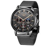 LIGE Hommes Montres Mode Noir Acier Inoxydable Imperméable Chronographe Quartz Analogique Montre pour Homme avec Luxe Affaires Habiller Regarder