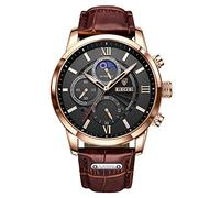 LIGE Mens Montres Mode Étanche Chronographe Analogique Quartz Robe d'affaires Bracelet en Cuir Montre pour Hommes (Brun Noir)