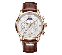 LIGE Mens Montres Mode Étanche Chronographe Analogique Quartz Robe d'affaires Bracelet en Cuir Montre pour Hommes (Brun Blanc)