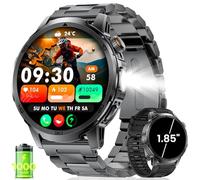 LIGE Militaire Montre Connectée Homme avec 1,85'' HD Grand Écran/LED Lampe/1000mAh Batterie,Smartwatch Homme avec 100+ Modes Sportifs,24/7 Moniteur de Fréquence Cardiaque et Sommeil pour Android iOS