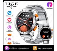 Lige Mode Montre Intelligente Hommes Assistant Vocal Bluetooth Appel Surveillance De La Fréquence Cardiaque Ip68 Led Étanche Lampe De Poche Hommes Smartwatch.Steel Sliver.