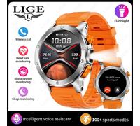 Lige Mode Montre Intelligente Hommes Assistant Vocal Bluetooth Appel Surveillance De La Fréquence Cardiaque Ip68 Led Étanche Lampe De Poche Hommes Smartwatch.Sliver.