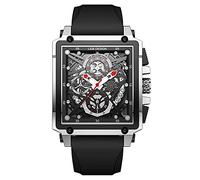 LIGE Montre-bracelet pour homme étanche à 30 m - Montre chronographe multifonction - Montre de sport tendance avec bracelet en silicone, Argent noir, Sangle