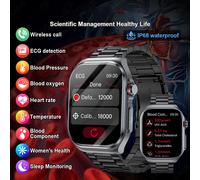 LIGE-Montre connectée AMOLED ET585 pour hommes et femmes, ECG, moniteur de santé, composition sanguine, appels Bluetooth, tracker d'activité sportive Steel strip Black