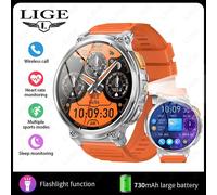 Lige-Montre Connectée De Dehors En Plein Air Pour Homme, Avec Écran, Lampe De Poche, Fréquence Cardiaque, Batterie 1.85 Mah, Étanche, Appel Sans Fil, 730.Orange.