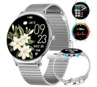 LIGE Montre Connectée Femme 7,9mm Ultrafin 1,43" AMOLED Bluetooth Appels pour Android iOS Smartwatch Femme Elegant Argent Mesh Rond Santé,Moniteur de Sommeil Podometre,Cycle Menstruel,Calories