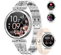 LIGE Montre connectée Femme Appels Bluetooth pour Android iOS 1,19" AMOLED Acier Inoxydable Diamant Smartwatch Argent Petite,Fréquence Cardiaque,Moniteur de Sommeil,Podomètre,Calories,100+ Mode Sport