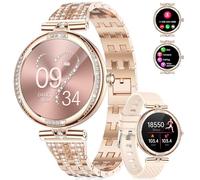 LIGE Montre connectée Femme Appels Bluetooth pour Android iOS 1,19" AMOLED Or rose Acier inoxydable Diamant Smartwatch Petite,Fréquence cardiaque,Moniteur de sommeil,Podomètre,Calories,100+ Mode Sport