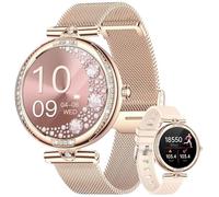 LIGE Montre connectée Femme Appels Bluetooth pour Android iOS 1,19" AMOLED Rose Acier Inoxydable Diamant Smartwatch Petite,Fréquence Cardiaque,Moniteur de Sommeil,Podomètre,Calories,100+ Mode Sport
