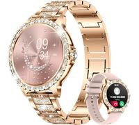 LIGE Montre Connectée Femme avec Appel Bluetooth, 1.32" Diamond Smartwatch Féminine Etanche avec 110+ Modes Sportifs Podometre Sommeil pour iOS et Android, 500+ Cadran, Or Rose Acier Inoxydable