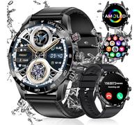 LIGE Montre Connectée Homme,1.43" AMOLED/400mAh Montre Connecté avec Appel Bluetooth Moniteur Fréquence Cardiaque Podomètre, Montre Intelligente Etanche IP68 pour Android iOS, Leder