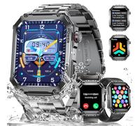 LIGE Montre Connectée Homme(3 Bretelles),1,96" Montre Tactile Connecté Militaire 100+ Modes Sportifs, 400mAh 5ATM Étanche,Moniteur Fréquence Cardiaque Podomètre Fitness Tracker Smartwatch iOS Android