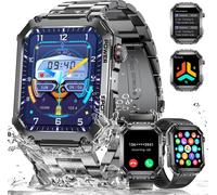 Lige Montre Connectée Homme(3 Bretelles),1,96"" Montre Tactile Connecté Militaire 100+ Modes Sportifs, 400mah 5atm Étanche,Moniteur Fréquence Cardiaque Podomètre Fitness Tracker Smartwatch Ios Android
