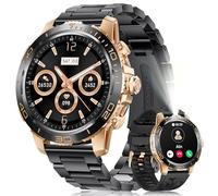 LIGE Montre Connectée Homme, Appel Bluetooth, Écran AMOLED 1,43" Smartwatch avec Lampe Torche/IP68 Étanche, Fréquence Cardiaque/Sommeil, 100+ Modes Sportifs Fitness pour Android iOS, Noir-Ambre