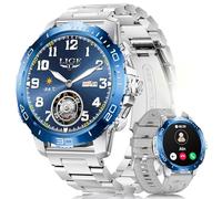 LIGE Montre Connectée Homme, Appel Bluetooth, Écran AMOLED 1,43" Smartwatch avec Lampe Torche/IP68 Étanche, Fréquence Cardiaque/Sommeil, 100+ Modes Sportifs Fitness pour Android iOS, Bleu Argenté