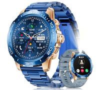 LIGE Montre Connectée Homme, Appel Bluetooth, Écran AMOLED 1,43" Smartwatch avec Lampe Torche/IP68 Étanche, Fréquence Cardiaque/Sommeil, 100+ Modes Sportifs Fitness pour Android iOS, Bleu