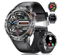 LIGE Montre Connectée Homme avec 530mAh/Torche LED,1.43" AMOLED Montre Connecté Militaire avec Moniteur Fréquence Cardiaque Podomètre,IP68 Étanche Smartwatch iOS Android
