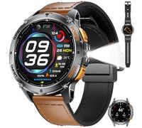 LIGE Montre Connectée Homme avec Appels Bluetooth, Torche LED/Boussole/Baromètre/Altimètre/GPS Smartwatch, 110+ Modes Sportifs, 1.43" AMOLED/Fréquence Cardiaque/Sommeil pour Android iOS, Brun